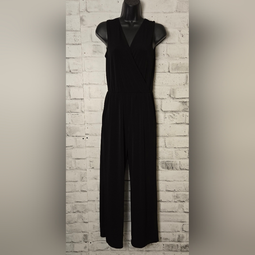 NY Collection Petite Black Wide Leg Jumpsuit Sleeveless Stretch PS